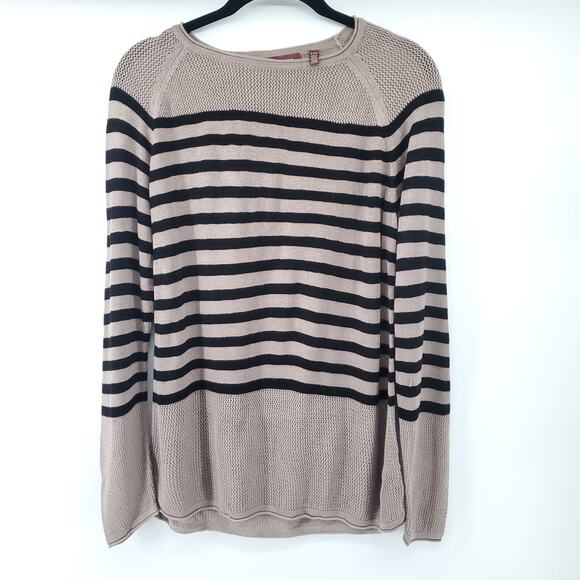 525america Classic Raglan Beige and Black Stripe Loose Knit Semi Sheer Sweater S - Picture 1 of 11